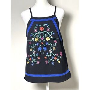 Women's Top By Eyeshadow Black Sleeveless Top Floral Design Size (M)